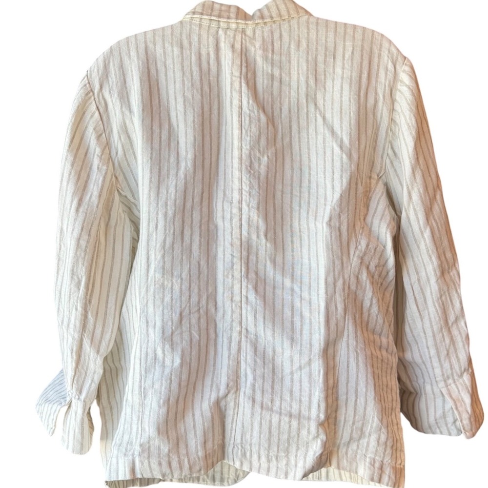 CHICO'S 100% Linen One Button Striped Blazer Jacket Ivory Tan Size Large - Picture 2 of 8